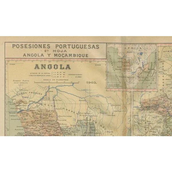 1900 - 1909 Map of Angola and Mozambique, 1903 For Sale - Image 5 of 6