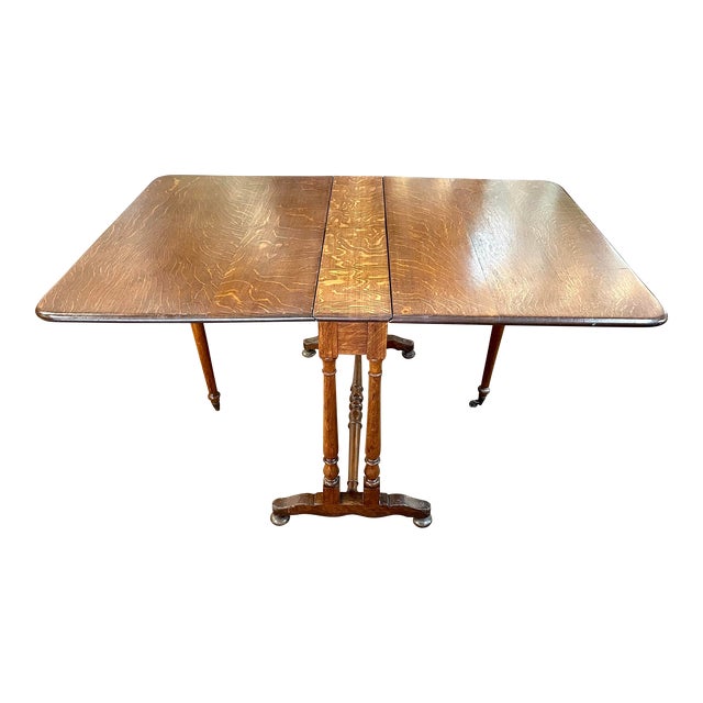 Antique Tiger Oak Drop Leaf Dining Table Chairish