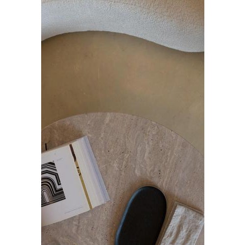 Contemporary Round Top Beige Travertine Decorative Low Tripod Coffee Table by Beije Avenue For Sale - Image 3 of 8