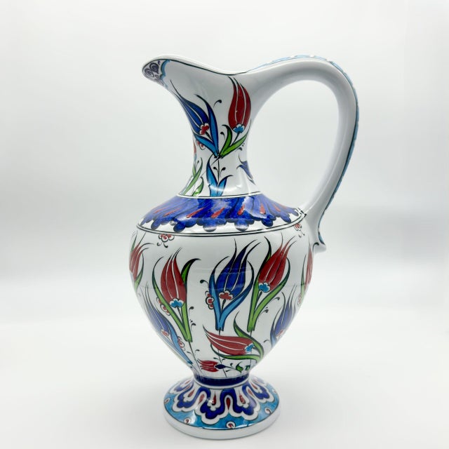 Handmade Ceramic Footed Pitcher Vase (30cm) – Classic Red Tulip Pattern – Timeless Ottoman Art Decor For Sale - Image 10 of 11