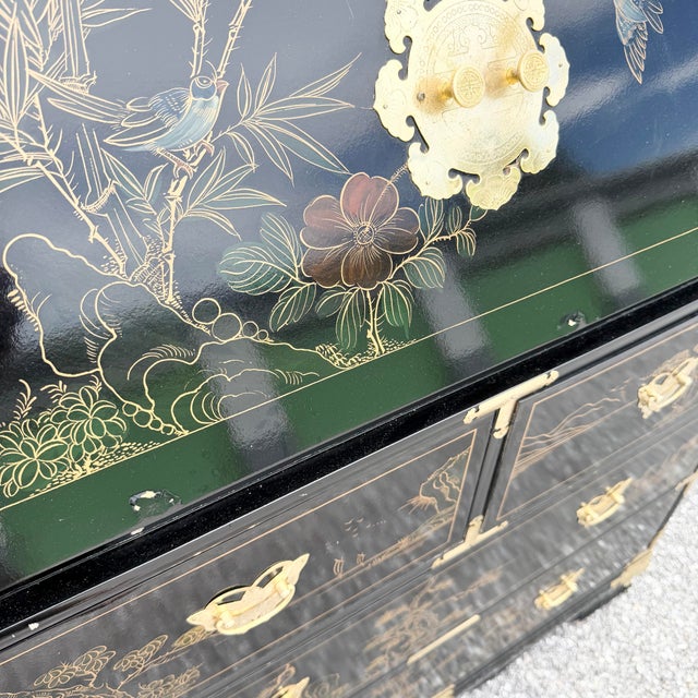 Wood Chinese Black Lacquered and Hand-Painted Secretary Desk For Sale - Image 7 of 8