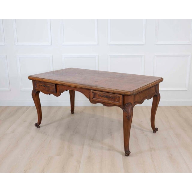 Louis XV Style Flat Center Desk in Walnut and Elm For Sale - Image 4 of 9