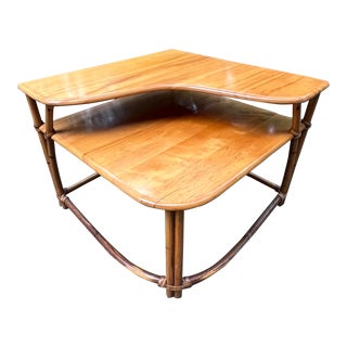 Heywood Wakefield Ashcraft Coffee / Side Table Boomerang Tikki Rattan Flair For Sale