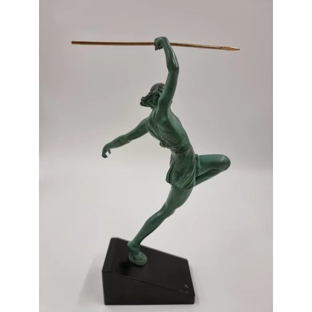 Art Deco Figurine of Amazon Woman Hunting by Fayral for Max Le Verrier, France, 1920s For Sale - Image 3 of 5