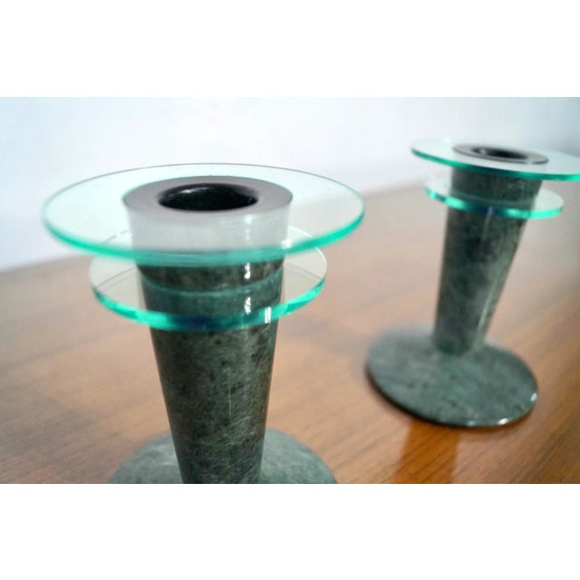 1980s 1980’s Post-Modern Memphis Style Marble & Lucite Candleholders - a Pair For Sale - Image 5 of 12