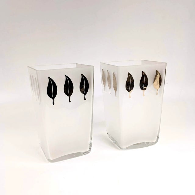 Beautiful mid century Italian vases with silver leaf motif around the edge