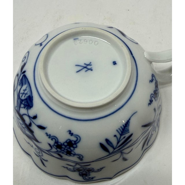 Antique Meissen Porcelain Blue Onion 3-Piece Trio– Cup, Saucer, & Plate – First Quality For Sale - Image 9 of 9