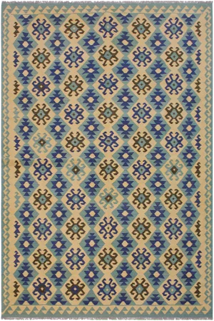 Navajo Style Kilim Blue Hand-Woven Wool Rug - 6′10″ × 9′10″