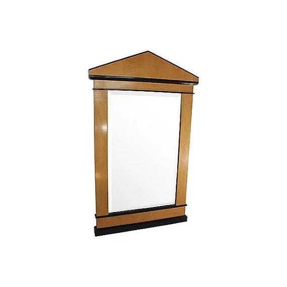 1980s Satinwood Mirror, a large architectural satinwood mirror with ebonized trim by Baker Furniture, circa 1980. No...