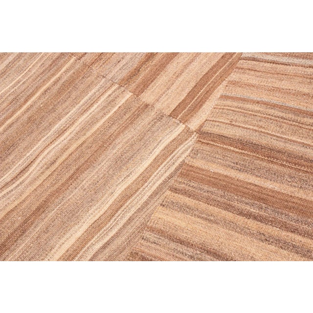 1980s Vintage Geometric Striped Beige-Brown Red and Green Wool Kilim Rug For Sale - Image 5 of 6