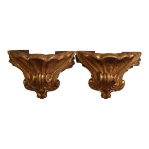 Pair of 19th Century Louis XV Carved Giltwood Wall Brackets Consoles From Provence