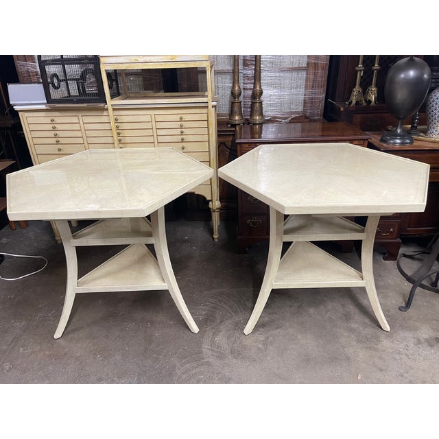 French Dennis & Leen Lambert Hexagonal Side Tables—A Pair For Sale - Image 3 of 12