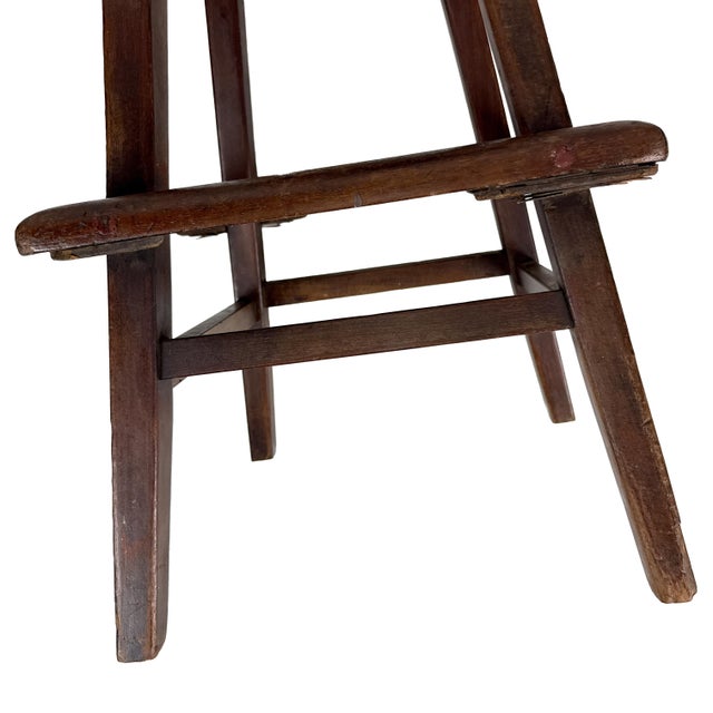 Antique 1910s 30" Tall Industrial Architect's Draftsman Stool - Adjustable Wood & Cast Iron Swivel Seat For Sale - Image 10 of 18