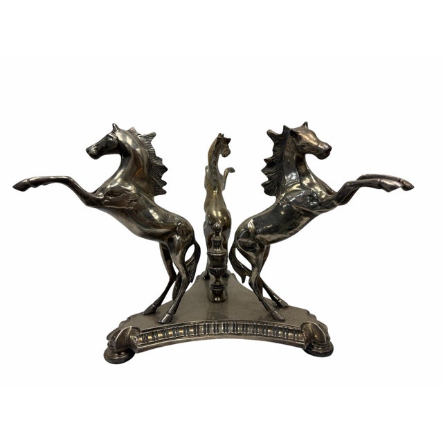 Late 20th Century Vintage Castilian Imports Silver-Plated Rearing Stallions Centerpiece Base For Sale - Image 5 of 7