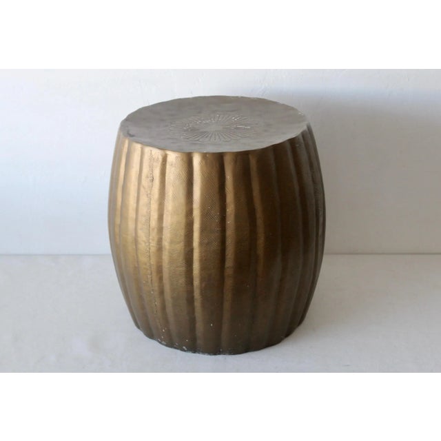1980s Pleated Bronze Finish Aluminum Barrel Style Garden Stool Mid-Century For Sale - Image 5 of 12