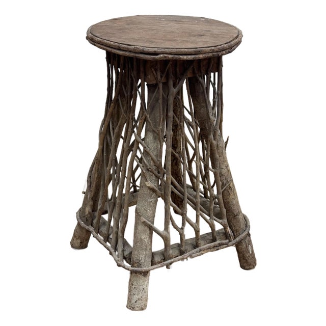Antique Adirondack Style Twig Side Table or Stool For Sale