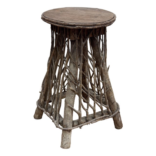 Antique Adirondack Style Twig Stool or Side Table For Sale