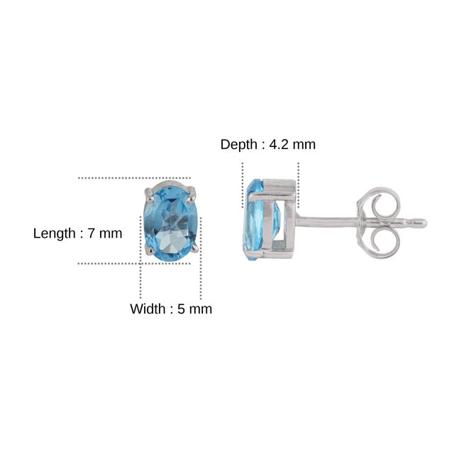 Classic 5x7mm Oval Blue Topaz Four Prong Stud Earrings in 925 Sterling Silver - A Pair For Sale - Image 10 of 13