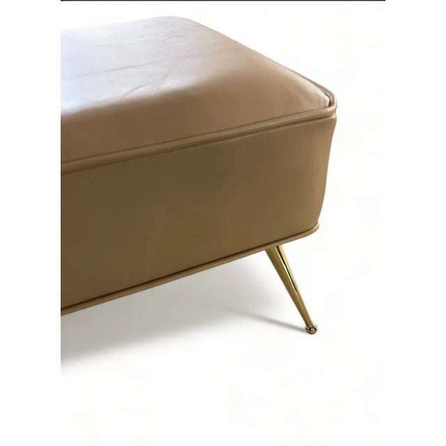 2020s Pair of Stools in Camel Italian Leather With Solid Brass Legs With Ball Feet For Sale - Image 5 of 7