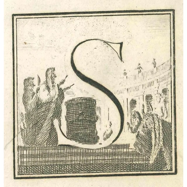 Letter s is an etching realized by luigi vanvitelli in 18th century. The etching belongs to the print suite “antiquities...
