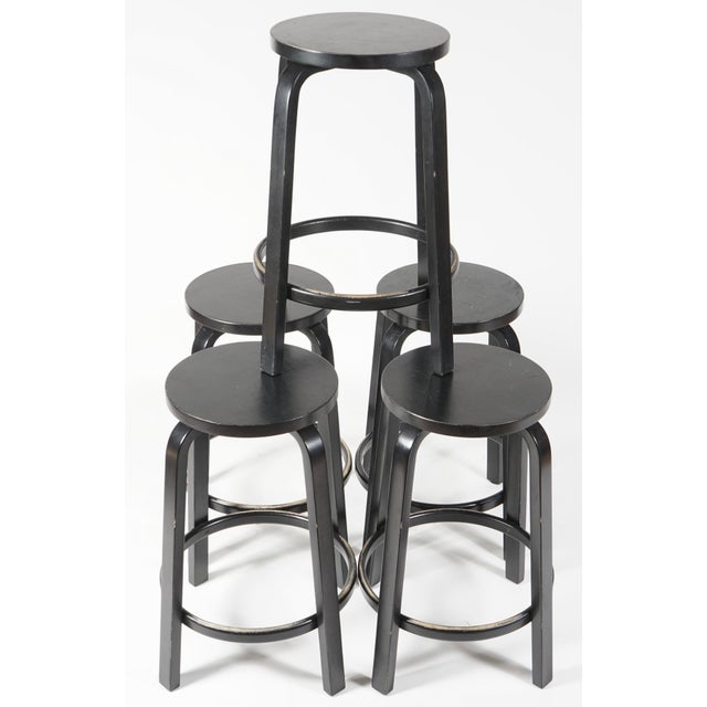 Arper Alvar Aalto Artek Counter Stool 64 Black Birch Total of 5 For Sale - Image 4 of 6