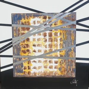 Christian Feltin, Chopsticks on Checkerboard, Acrylic on Canvas