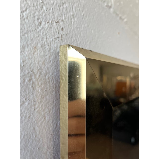 Hollywood Regency Brass Framed Mirror With Beveled Glass, Deep Profile Glam Wall For Sale In New York - Image 6 of 9