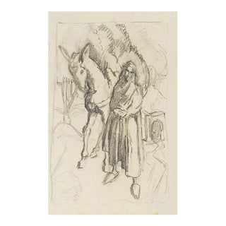 Vintage George Baer Middle Eastern Pencil Study Drawing For Sale