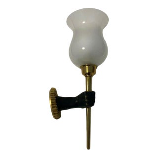 C1920's French Art Deco Gilt & Patinated Bronze "Hand Torch" Wall Sconce with Opaline Shade Style Andre Arbus For Sale