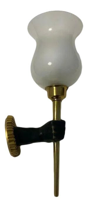 C1920's French Art Deco Gilt & Patinated Bronze "Hand Torch" Wall Sconce with Opaline Shade Style Andre Arbus
