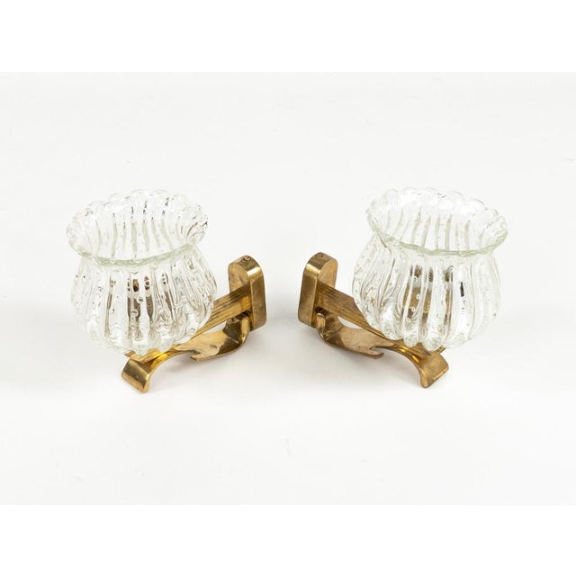Mid-Century Modern Mid-Century Sconces in Glass and Brass in the style of Barovier and Toso, Italy, 1960s, Set of 2 For Sale - Image 3 of 17