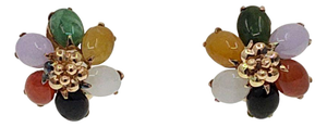 Multicolor Jade Flower Clip Earrings, A Pair