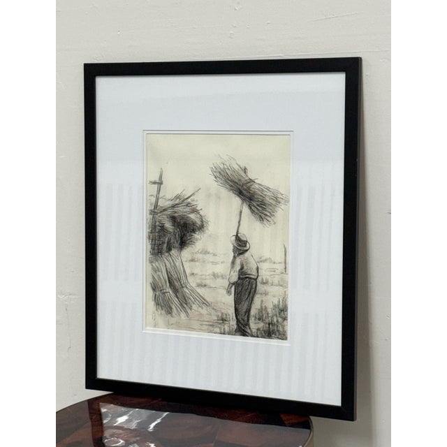 Design Plus Gallery presents a Hay Harvester Drawing in Charcoal. The framed piece is a romanticized view of a slightly...