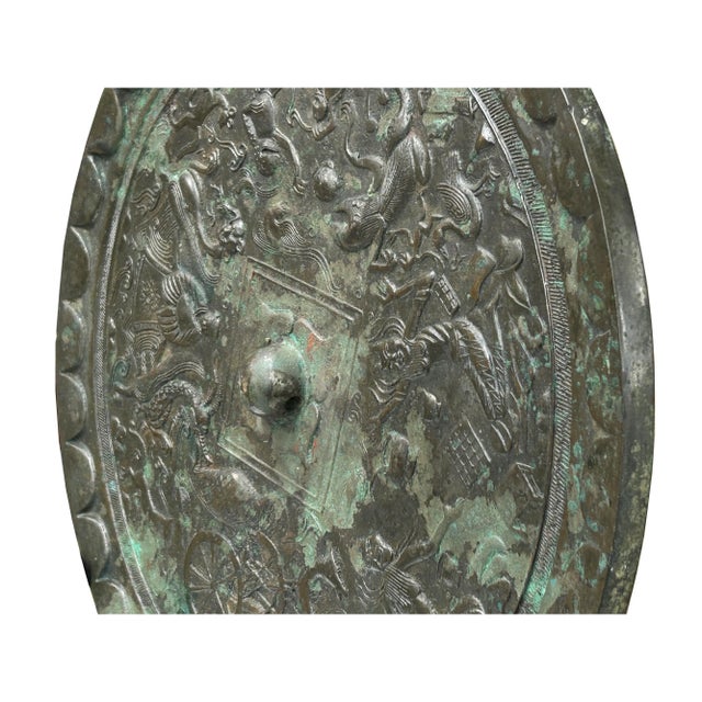Green Gray Metal Crafted Round Fengshui Harmony Plaque Display Art For Sale In San Francisco - Image 6 of 14