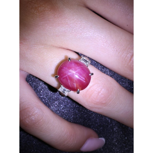 Modern Late 20th Century 14.26 Natural Double Star Ruby & 0.38ct Diamond Platinum Ring Size 5.75 For Sale - Image 3 of 11