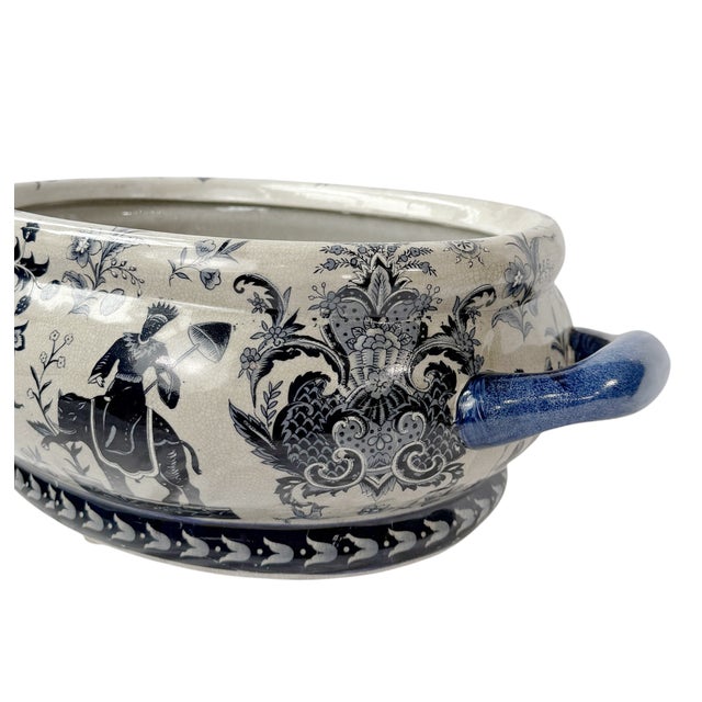 Vintage Large Indigo Blue & Ivory Chinoiserie Elephant Footbath Planter For Sale - Image 4 of 8