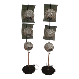 Mid 20th Century Mid Century Modern Tall Metal Spaghetti Shades Lamp Pair For Sale