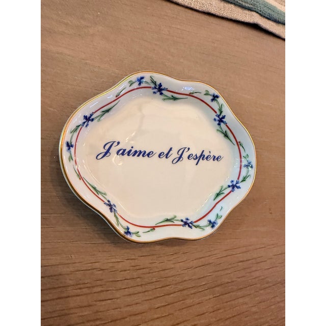 Trinket dish by Mottahedeh with I Love and I Hope written in French.