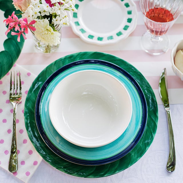 Create a confident, colorful table with the Lisbon Green Brushstroke Dinner Plate as your starting point. Made to be mixed...