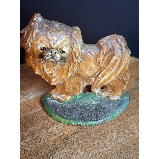 Chestnut Antique Hubley #353 Cast Iron Pekingese Dog Paperweight Figurine / Single Bookend (C. 1920s) For Sale - Image 8 of 17