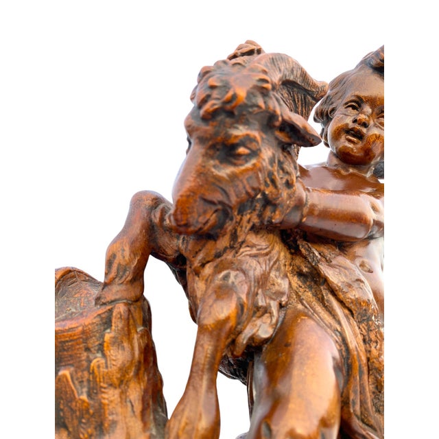 Mid-Century French Terra Cotta Putto and Goat Sculpture With Bronze-Tone Finish For Sale - Image 12 of 15