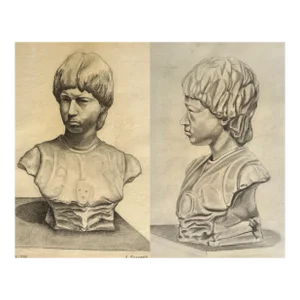 Pair of Vintage Realist Charcoal Sketches of Antique Italian Bust, Signed (1946, Charcoal on Wove Paper)