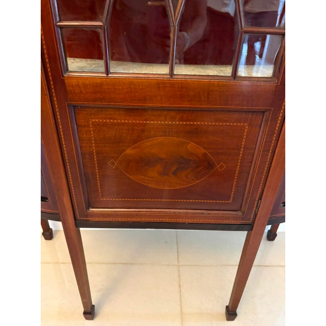 Wood Antique Edwardian Mahogany Inlaid Bow-Ended Display Cabinet, 1900 For Sale - Image 7 of 15