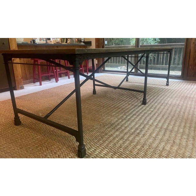 Brown Vintage Salvaged European Solid Wood and Iron Table From Retired Restoration Hardware Collection For Sale - Image 8 of 8