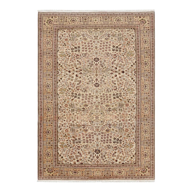 Vintage Kayseri Rug in Cream and Beige With Floral Patterns From Rug and Kilim For Sale