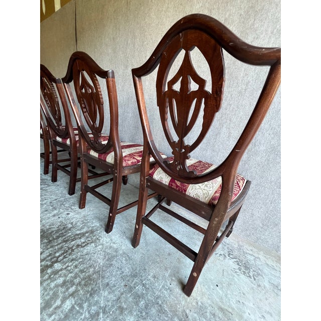 Wood Set of 8 Late 20th Century Carved Mahogany Hepplewhite Chairs in Need of Restoration For Sale - Image 7 of 12