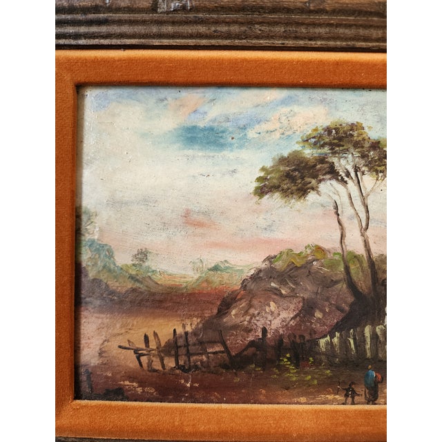 Wood Antique Rustic Pastoral Oil Paintings - A Pair For Sale - Image 7 of 14