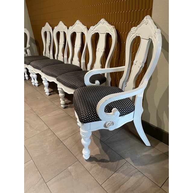 White Late 20th Century Carved French Provincial Upholstered Painted Dining Chairs, Set of 6 For Sale - Image 8 of 12