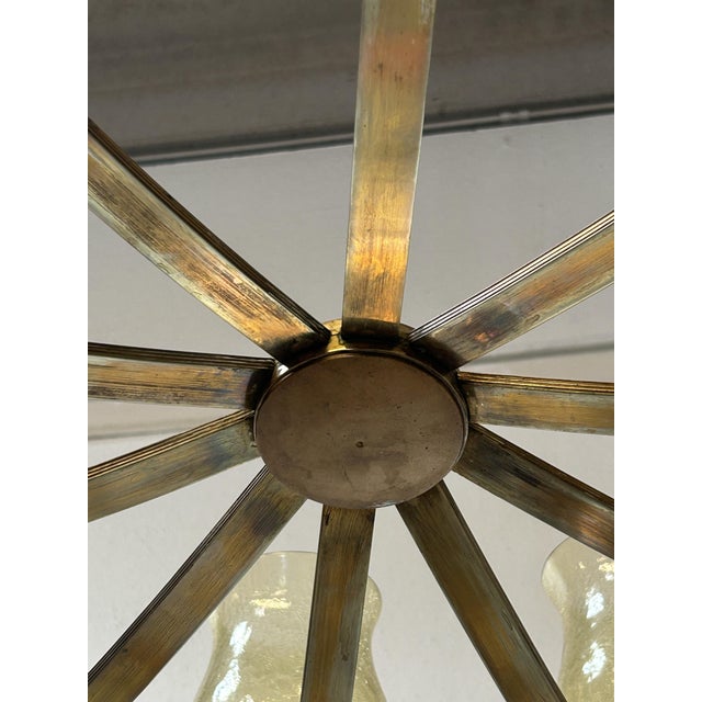 1950s Vintage Chandelier in Brass and Etched Glass, 1950s For Sale - Image 5 of 6