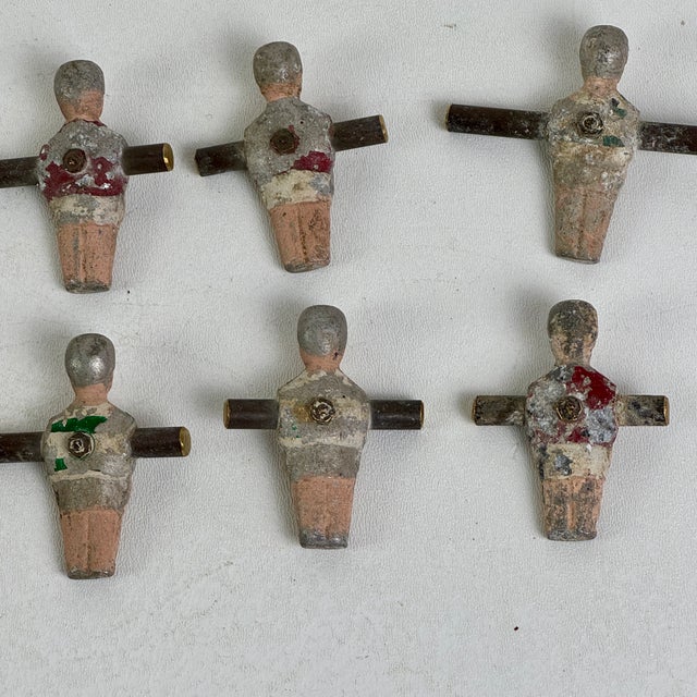 Pink Antique Set of 10 Salvaged Foosball Metal Soccer Players From Portugal, Sports Memorabilia For Sale - Image 8 of 8